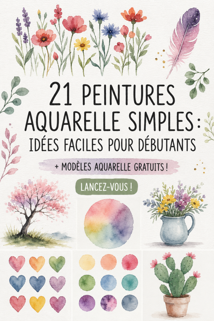 Tableau aquarelle coloré facile pour débutants, montrant des fleurs dans un style doux.