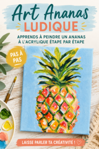 Peinture d'ananas sur toile, avec des couleurs vives et des détails réalistes.
