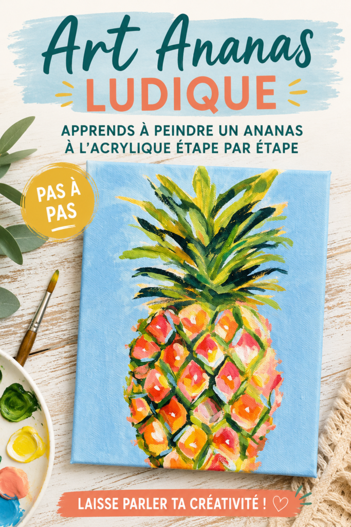 Peinture d'ananas sur toile, avec des couleurs vives et des détails réalistes.