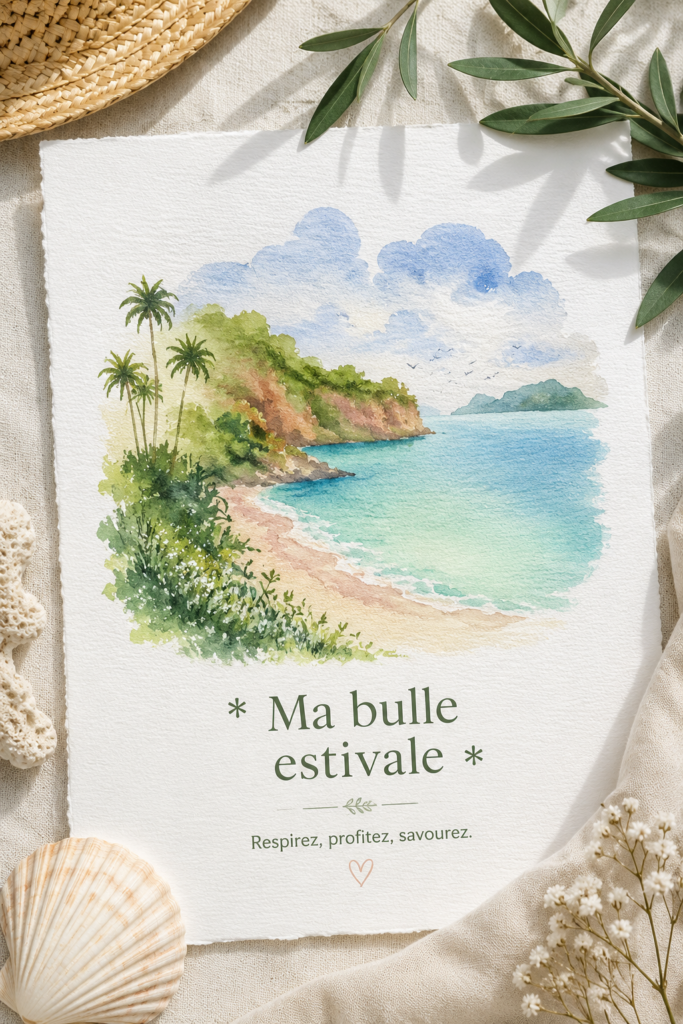 Aquarelle représentant une scène estivale colorée