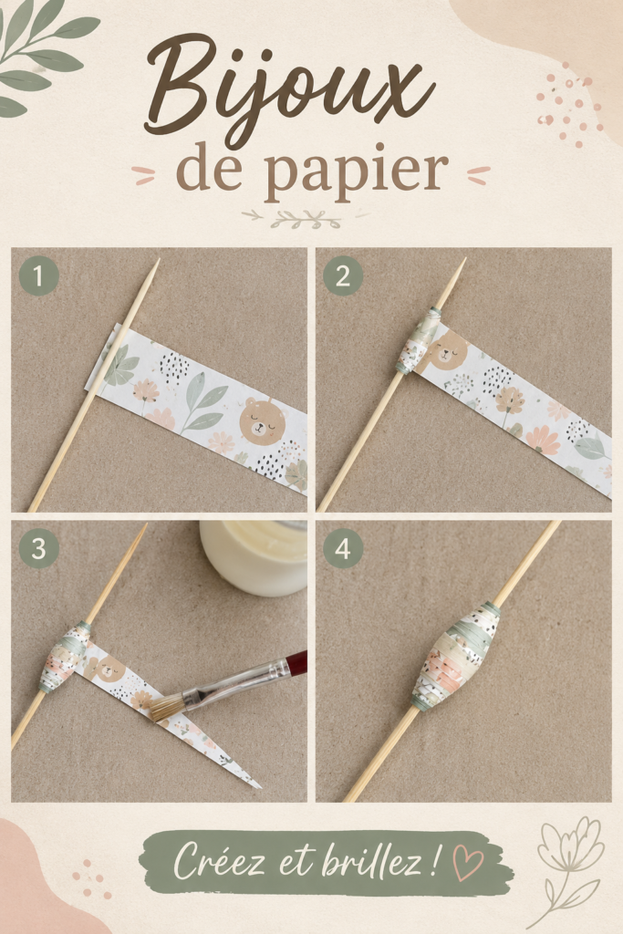 Collier coloré en papier fait main, illustrant l'art de la bijouterie en papier.