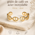 Bracelet manchette en acier doré avec motif grain de café