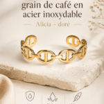 Bracelet manchette en acier doré avec motif grain de café