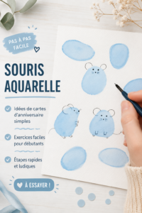 Carte d'anniversaire décorée à l'aquarelle avec des motifs colorés.