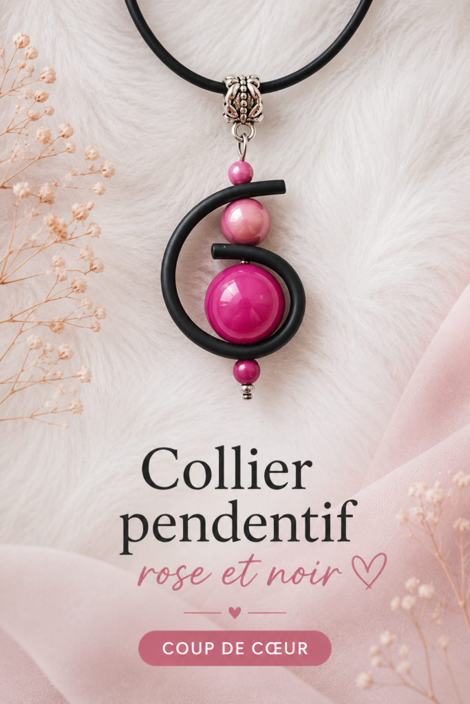 Collier pendentif rose et noir élégant sur fond neutre