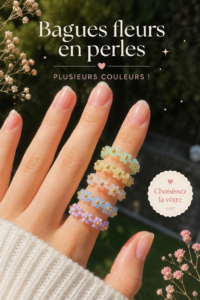 Bague en perles colorées faite maison, illustrant un style unique et créatif.
