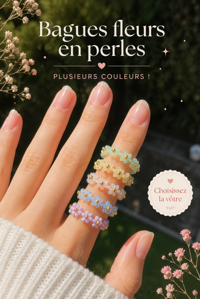 Bague en perles colorées faite maison, illustrant un style unique et créatif.