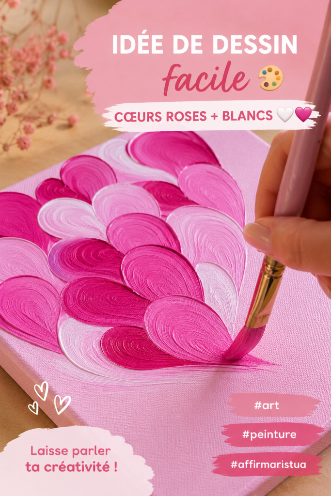 Dessin de cœurs roses et blancs sur un fond coloré