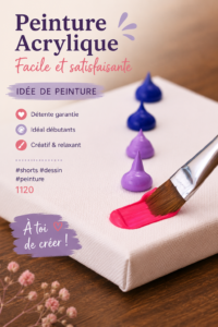Tableau coloré réalisé avec de la peinture acrylique, montrant des motifs simples et satisfaisants.