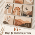 Toile peinte à la main avec des motifs colorés et abstraits.