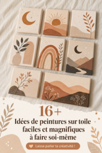Toile peinte à la main avec des motifs colorés et abstraits.
