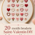 Modèle de broderie DIY pour la Saint-Valentin illustrant un cœur et des fleurs.