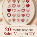 Modèle de broderie DIY pour la Saint-Valentin illustrant un cœur et des fleurs.