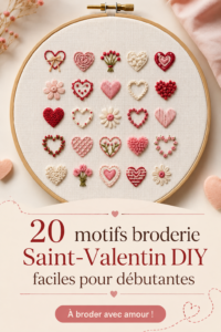 Modèle de broderie DIY pour la Saint-Valentin illustrant un cœur et des fleurs.