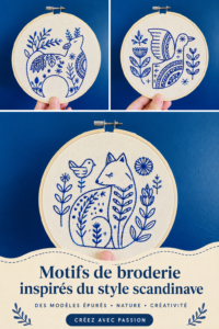 Motifs de broderie inspirés par le style scandinave sur un tissu de lin