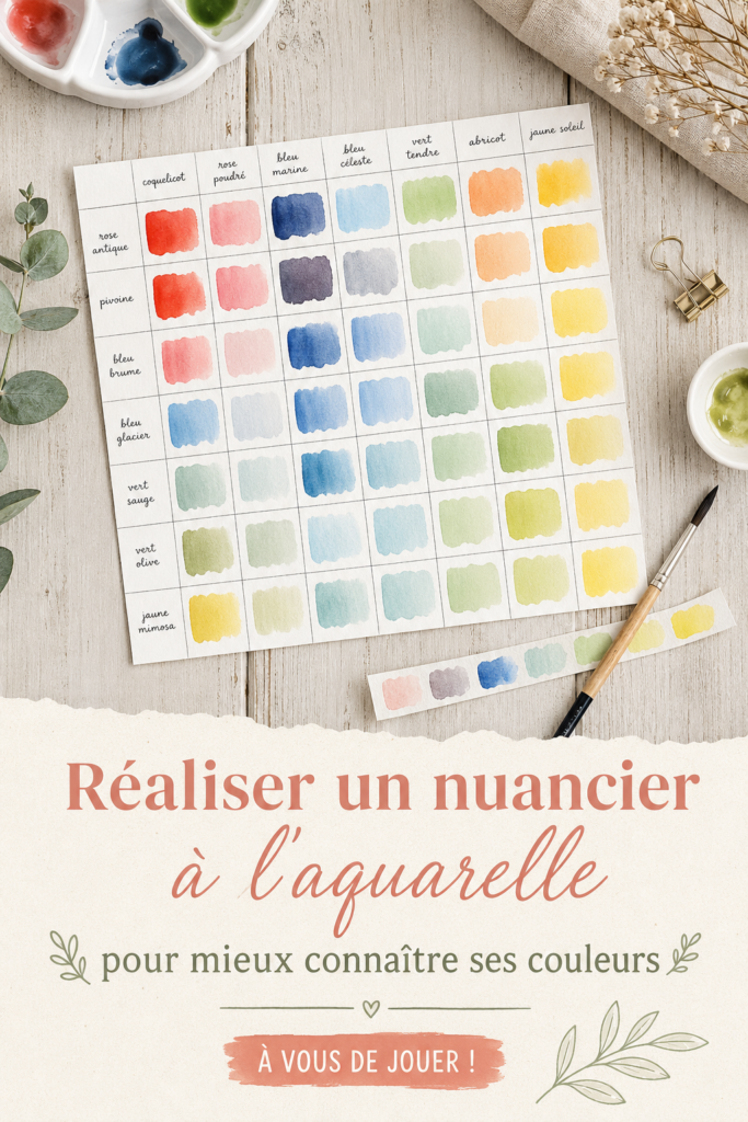 Nuancier aquarelle coloré avec différentes nuances pour explorer la palette