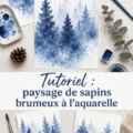 Un paysage aquarellé de sapins brumeux sur une toile.