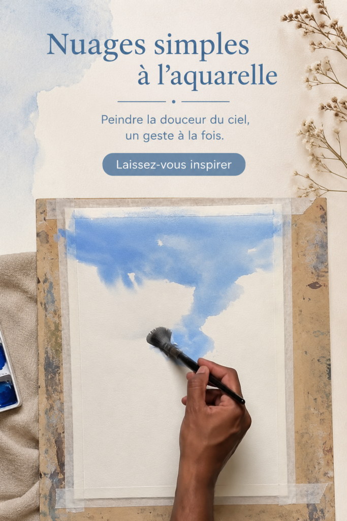 Peinture aquarelle représentant des nuages simples et délicats sur toile.