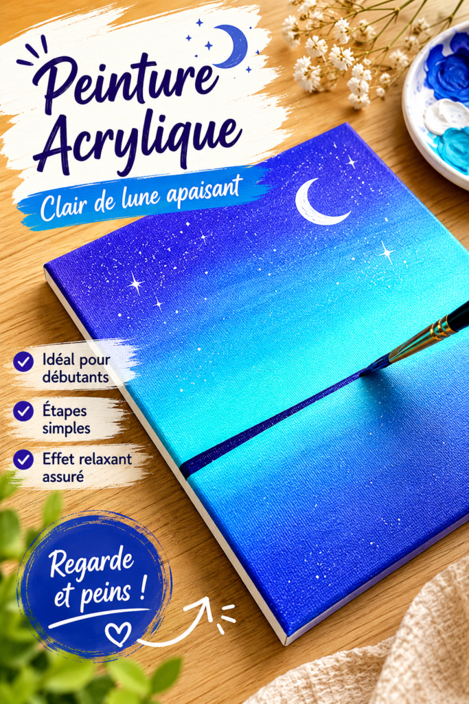 Illustration d'une peinture acrylique relaxante sur une toile avec des couleurs apaisantes.