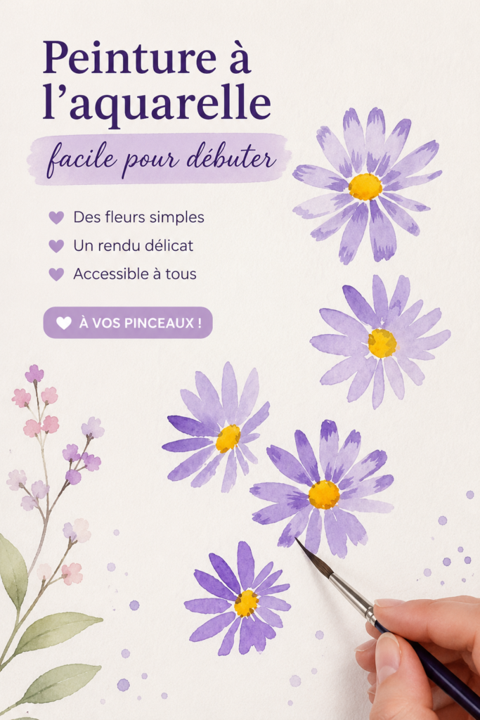 Peinture aquarelle facile pour débutants sur une table avec des pinceaux et des couleurs