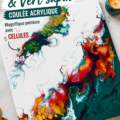 Une toile colorée réalisée avec du rouge cramoisi et du vert pin, illustrant la technique du pouring acrylique.