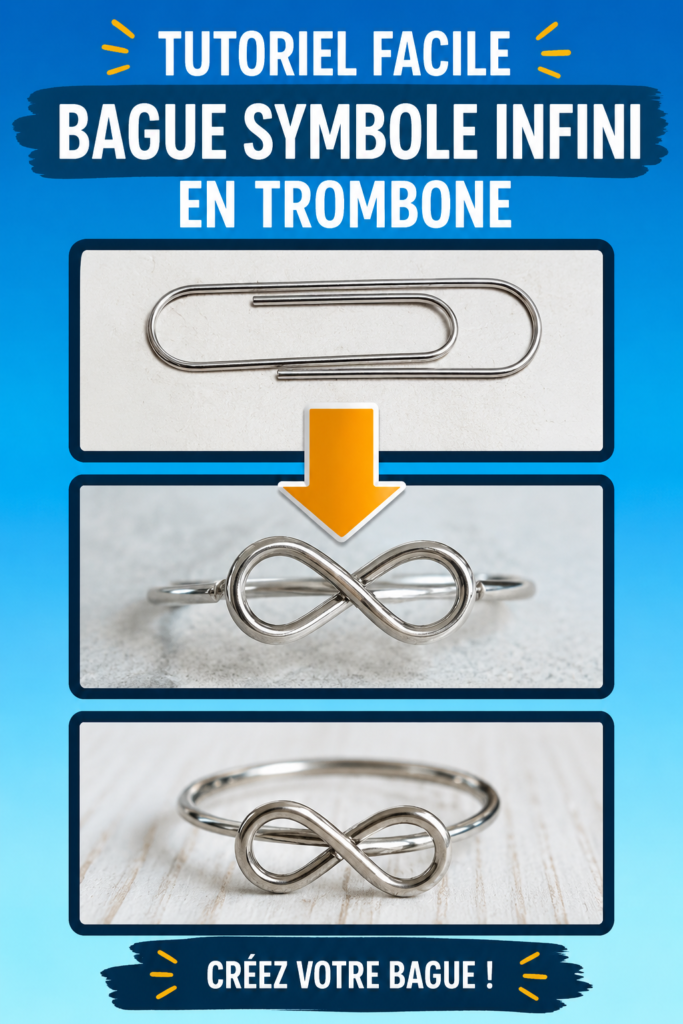 Anneau en symbole de l'infini fait main avec un clip en métal