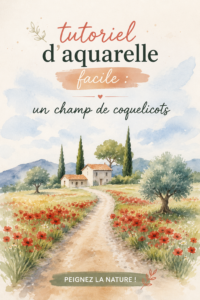 Image d'un tutoriel d'aquarelle représentant un champ de coquelicots colorés
