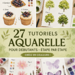 Image colorée de dessins à l'aquarelle, représentant des paysages et des fleurs, inspirant à la création artistique.