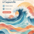 Affiche d'une mer déchaînée à l'aquarelle, apportant une touche naturelle à la décoration intérieure