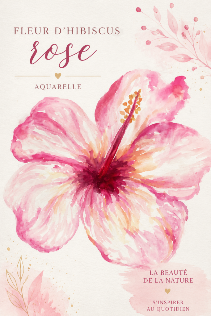 Aquarelle d'un hibiscus rose éclatant sur un fond doux