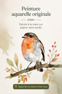Aquarelle sur papier sans acide avec des nuances de bleu et vert.