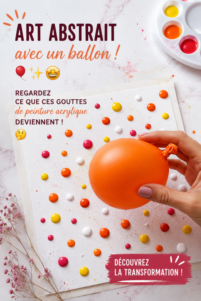 Création d'art abstrait avec un ballon et de la peinture acrylique