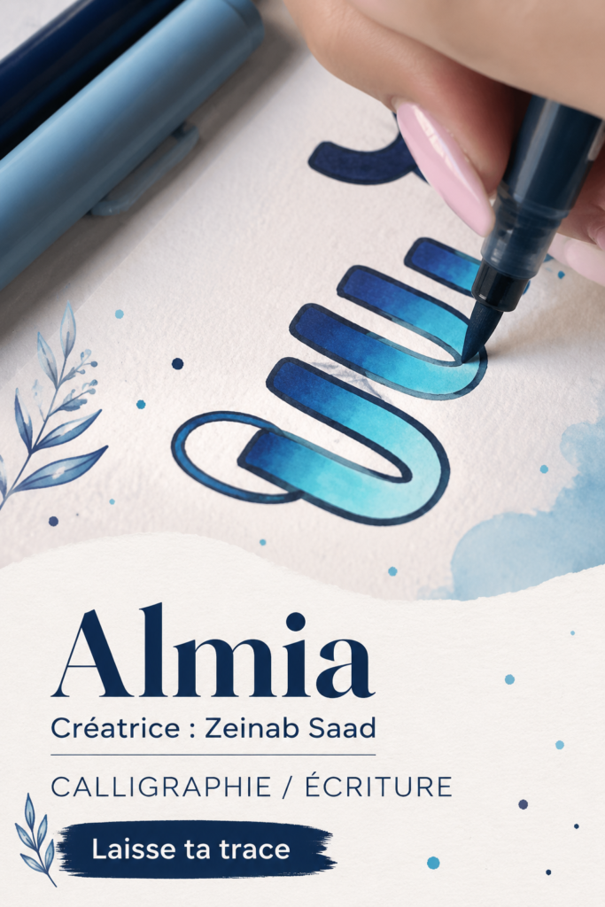 Une main tenant un stylo calligraphique, créant des lettres élégantes sur du papier blanc.
