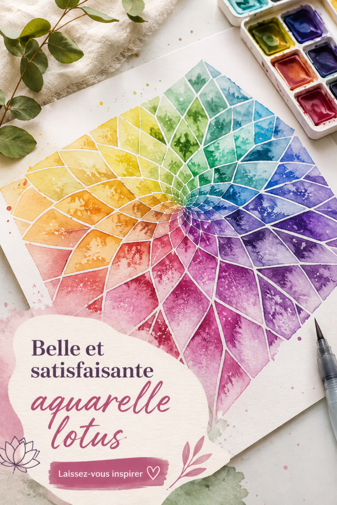 Peinture en aquarelle d'un lotus apaisant aux couleurs douces.