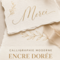 Exemple de marque-places mariage en calligraphie dorée