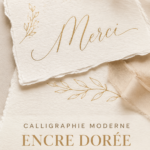 Exemple de marque-places mariage en calligraphie dorée