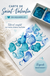 Carte de Saint-Valentin faite à l'aquarelle avec des motifs colorés.