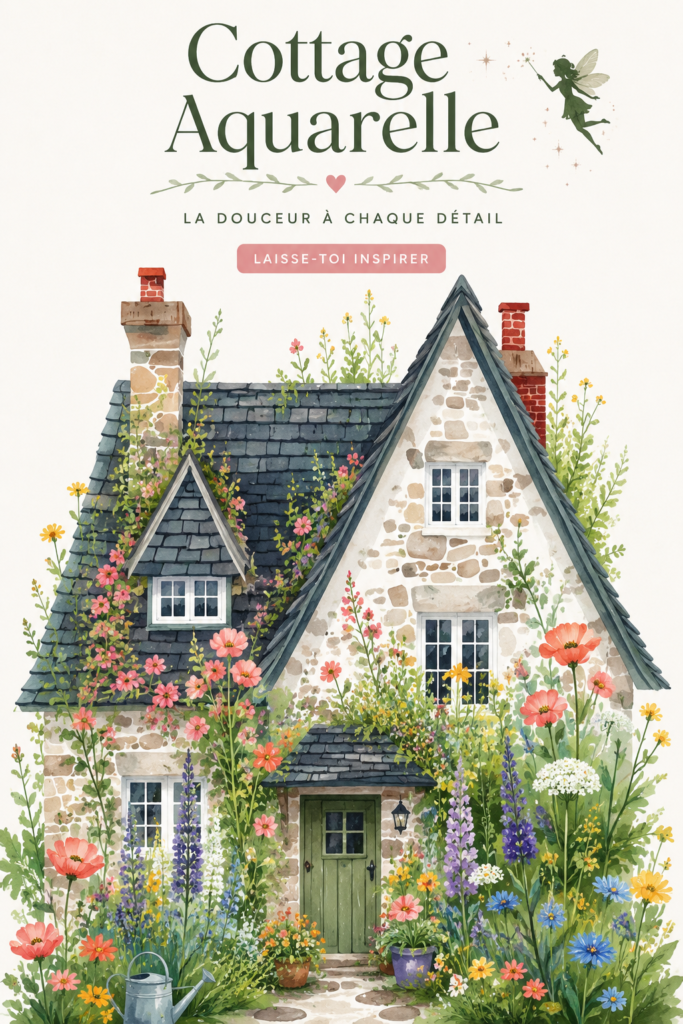 Illustration de cottage aquarelle avec des couleurs douces