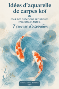 Illustration d'une aquarelle représentant des poissons Koï colorés dans une mare