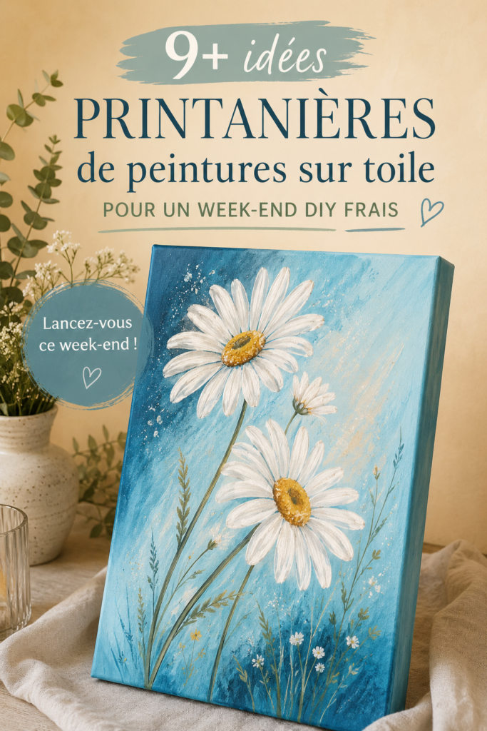 Peinture sur toile colorée représentant un paysage printanier inspirant.