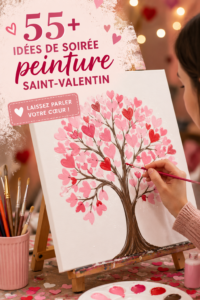 Couple riant lors d'une soirée peinture de la Saint-Valentin