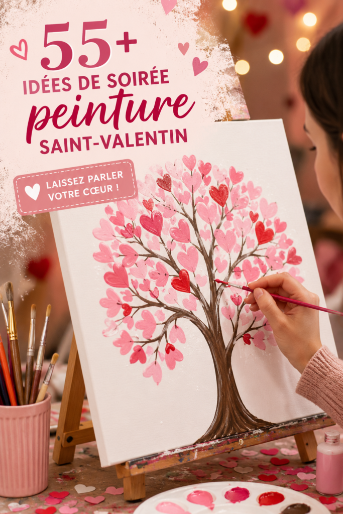 Couple riant lors d'une soirée peinture de la Saint-Valentin