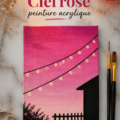 Tableau d'un ciel rose peint en acrylique sur toile