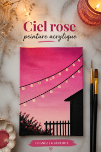 Tableau d'un ciel rose peint en acrylique sur toile