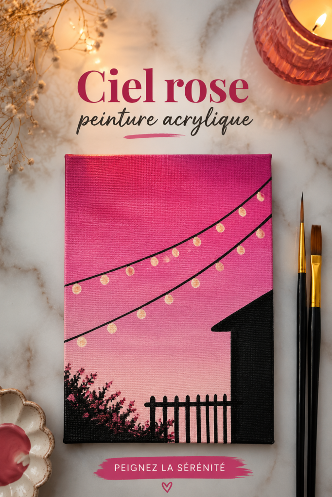 Tableau d'un ciel rose peint en acrylique sur toile