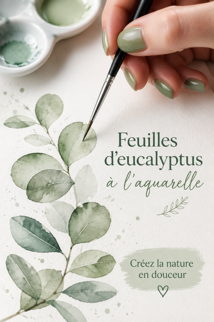 Peinture aquarelle représentant des feuilles d'eucalyptus sur fond blanc