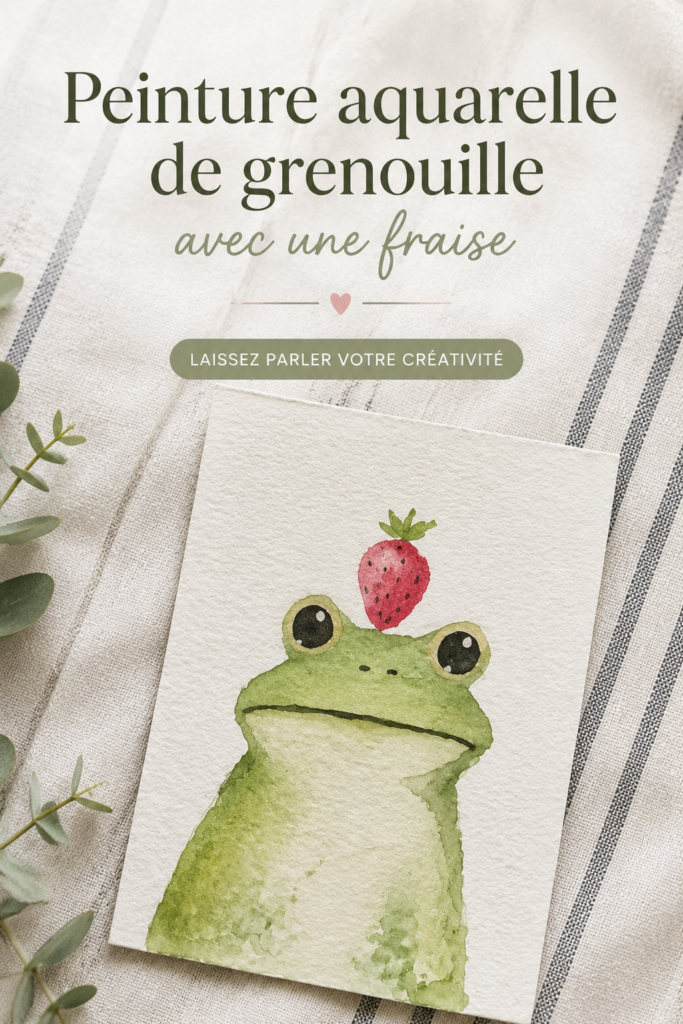 Peinture aquarelle d'une grenouille colorée avec une fraise