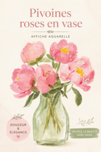 Poste de décoration représentant des pivoines en aquarelle sur un mur élégant