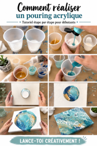 Tableau réalisé avec la technique du pouring acrylique, présentant des couleurs vives et des effets marbrés.
