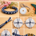 Bracelet kumihimo réalisé avec des cordons colorés, montrant la technique de tissage.